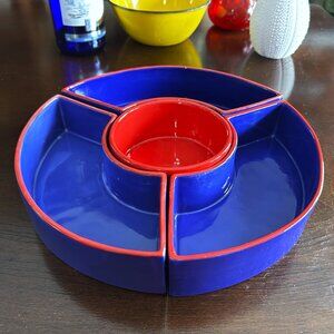 Set Sail, DEMDACO, Nautical Blue & Red Lazy Susan Chip/Dip/Relish Tray